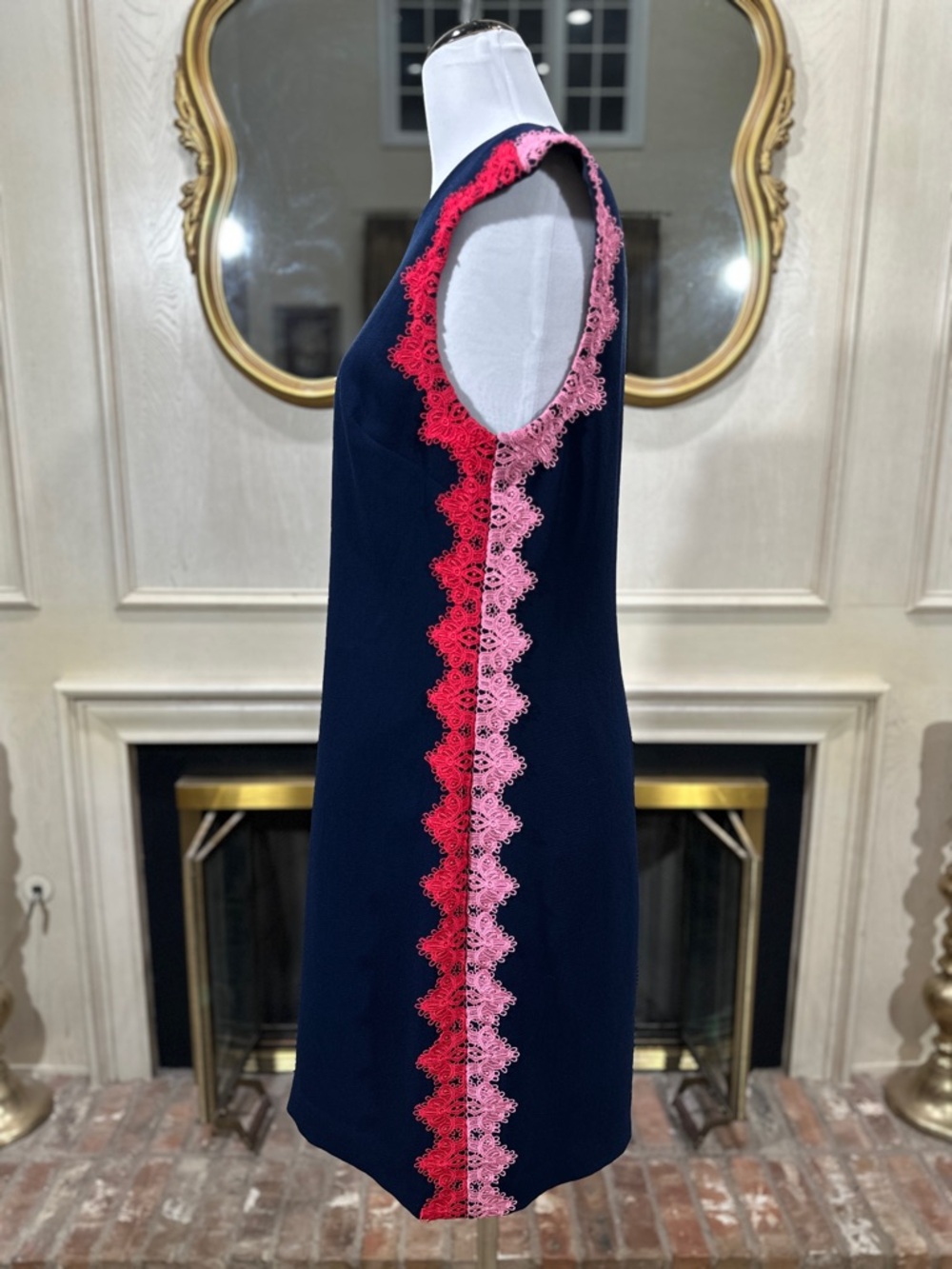 Trina Turk Dress 12 Navy Lace Trim Coastal Prep Palm Beach - Picture 4 of 14